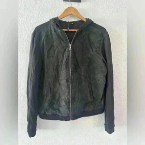 Joes bomber jacket Size Large Charcoal Grey/Black LEATHER and 100% Cotton unisex